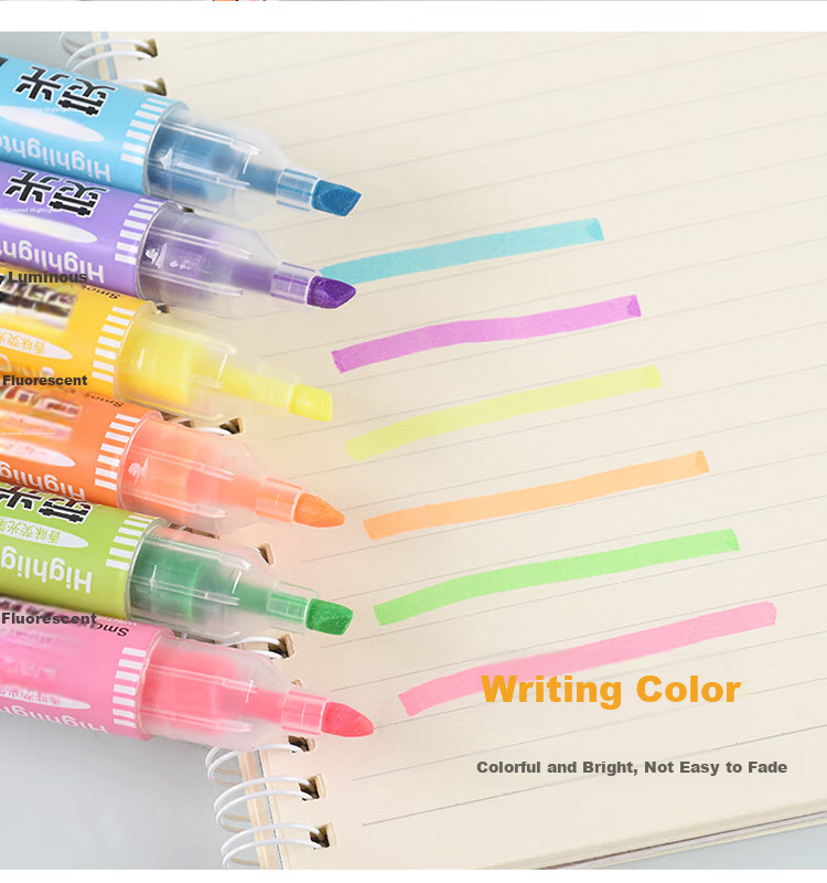 Genvana 6-Color Soft Tip Highlighters, Children's Day Gift, Flat Pen for Note-Taking, Reviewing, Journaling, Memorization Aid, Handwritten Markers G-0543 7