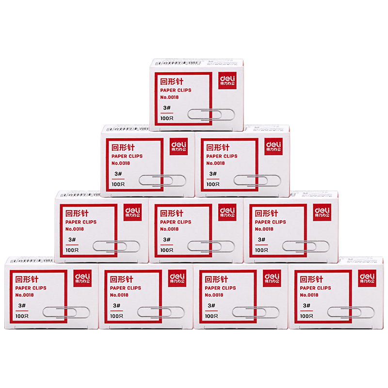 Deli (deli) 3# Metal Paper Clips, Nickel-Plated Rust-Resistant Binder Clips, 100 Pieces/box, 24 Boxes, Office Stationery Supplies, P00018S
