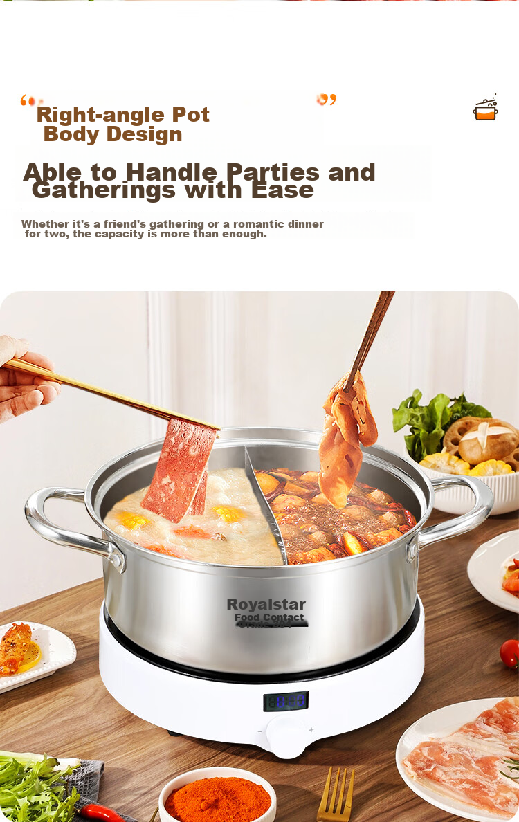 Royalstar Hot Pot, 304 Stainless Steel Soup Pot for Gas And Induction Stoves, Universal Clear Soup Basin, 30cm 12