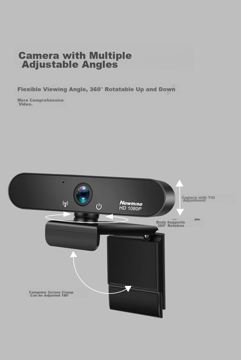 Newmine Computer Webcam with Microphone, HD Live Streaming 1080P Wide-Angle USB Webcam for Desktop, Laptop, External Camera for Home Video Calls, Meetings And Office Use 8
