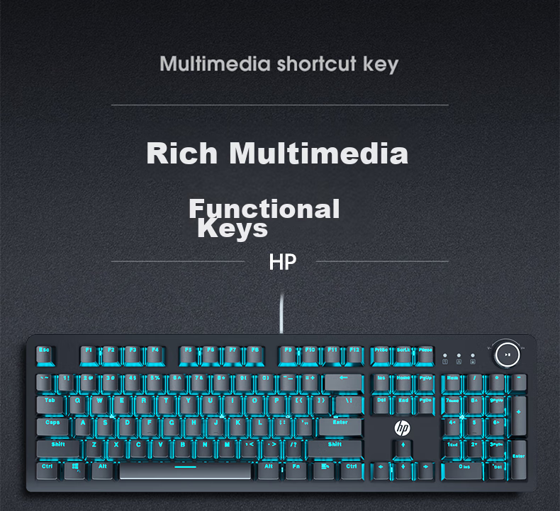 HP K10G Mechanical Keyboard with Blue Switches, Wired Keyboard for Gaming, E-Sports, Office Work And PUBG, 104 Keys Full-Size Compatible with Laptops And Desktop Computers, Full Anti-Ghosting 22