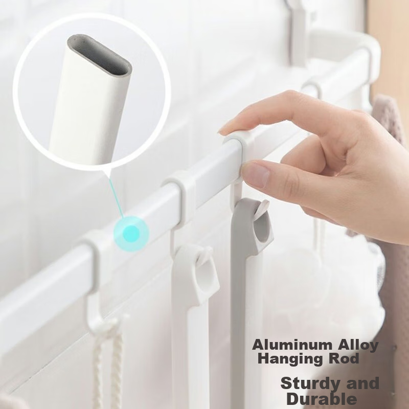 CHAHUA Hook Towel Rack, Bathroom Storage Shelf without Drilling, Bath Towel Bar, Aluminum Alloy, 50cm