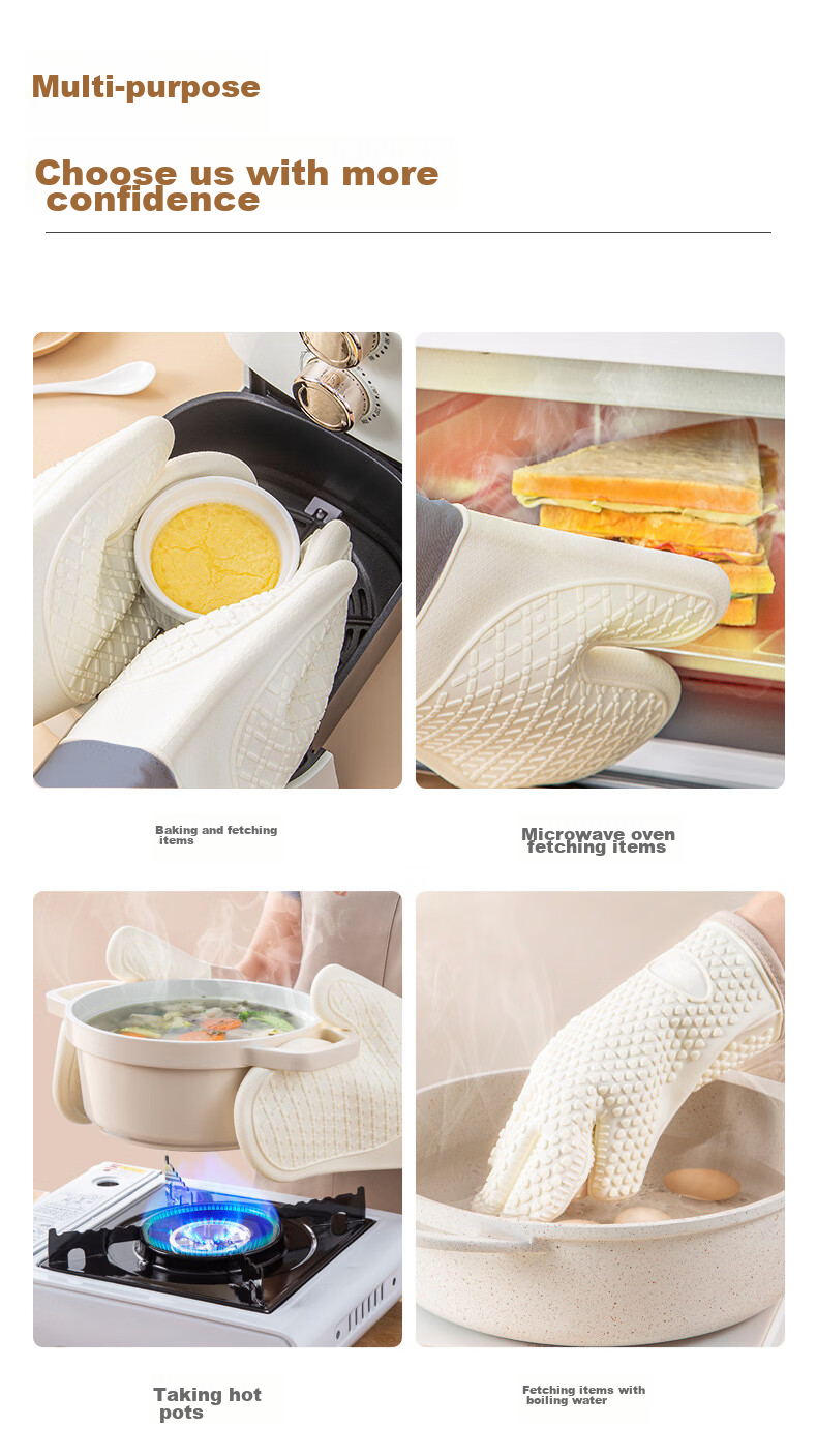 Jekero Heat-Resistant Gloves, Insulated Thickened High-Temperature Resistant Five-Finger Silicone Oven Gloves, Kitchen Microwave Baking Specialized, One Pair 10