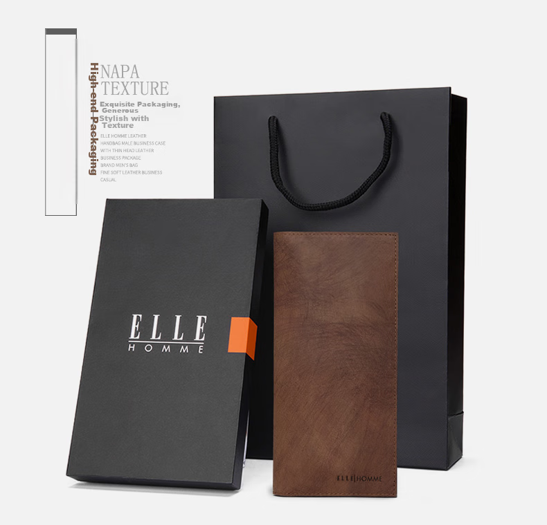 ELLE HOMME Men's Wallet, Long Style, Top-Grain Leather, Multi-Card Slots, Vintage Two-Fold Bill Holder, 0312 Brown, Birthday Gift for Me 9