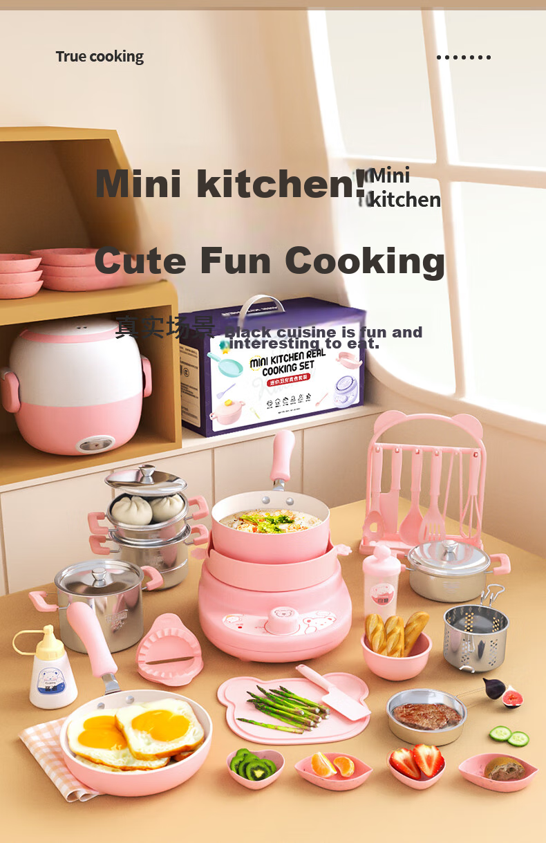 Shiwanzhenzhu Mini Kitchen Real Cooking Set, Cooking Utensils, Educational Pretend Play, Birthday Gift for Boys And Girls Aged 7-14 2