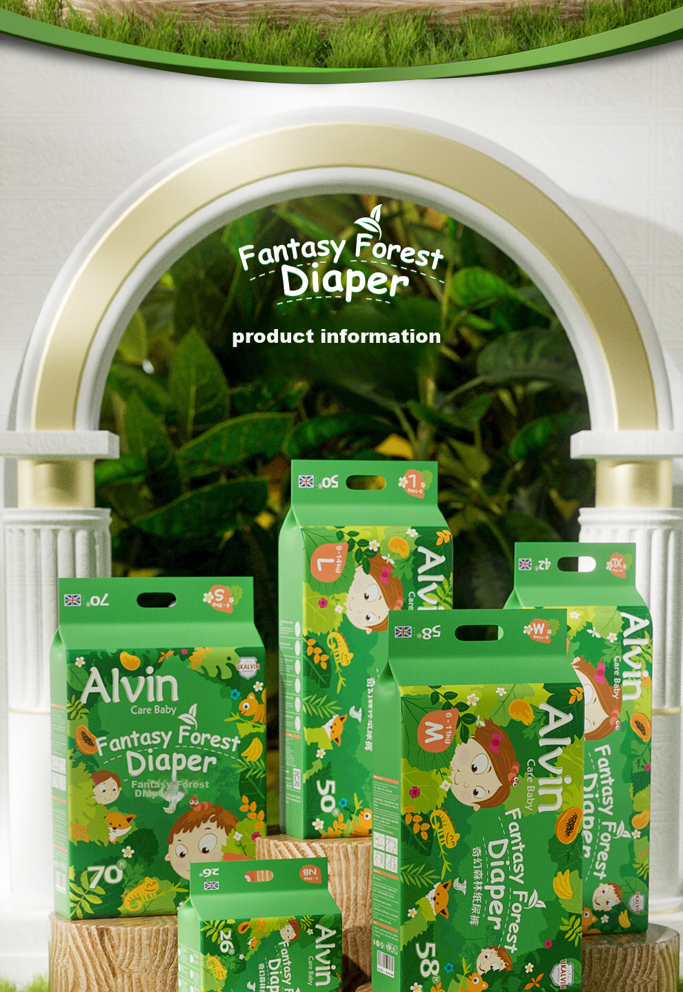 Aiweier Alvin [No Carbamide Amide Detected] Fantasy Forest Ultra-Thin Diapers, Newborn Size NB, 26 Pieces 18