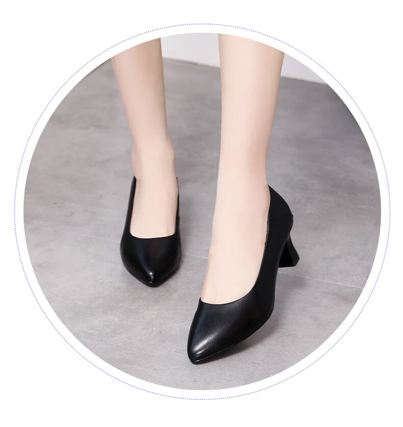 Qiangren High Heels 5.5CM Elegant Commuter Women's Shoes 3515 Flight Attendant Shoes Pointed Leather Shoes JDA170016 Black 40 5