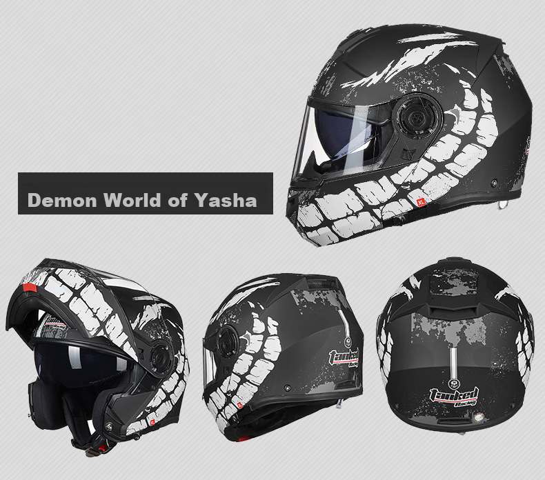 Tanked Racing Motorcycle Helmet T270 Flip-Up Helmet, 3C Certified, Dual Visor, All-Season Anti-Fog Riding Safety Helmet, Matte Black, XL 15