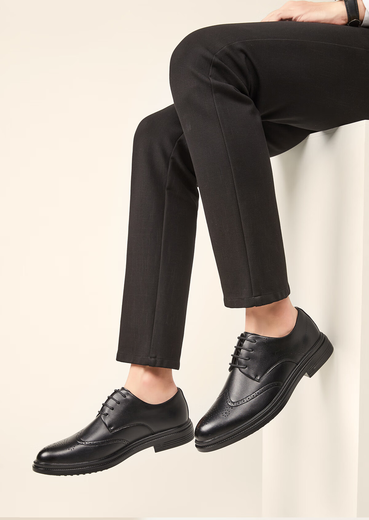 Huili Men's Shoes, Business British Style Brogue Carved Leather Shoes, Versatile Casual Comfortable Soft-Soled Formal Shoes, Black, Size 44 4