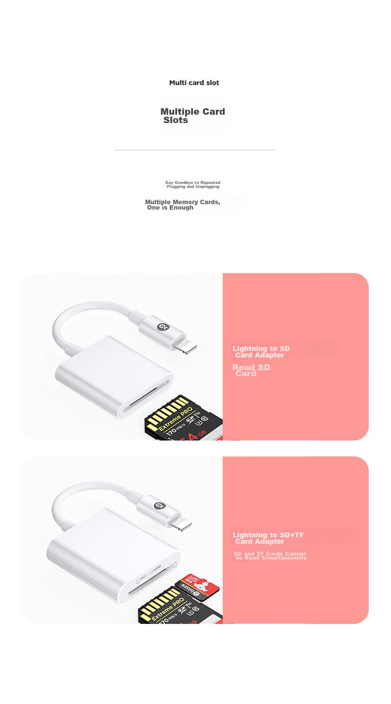 BIAZE Lightning Four-In Card Reader, OTG SD TF Card Converter, IPhone IPad TF to SD Card Adapter, Lightning Card Reader, High-Speed Transfer 5