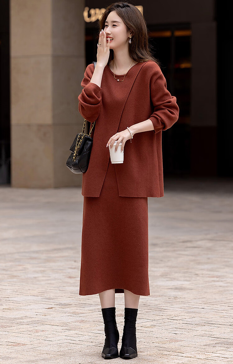 Dme [Xianzhi Qiuguang] Spring And Autumn New Lazy French-Style Set, Fleece Yarn, Relaxed Fit, Concealing Knit Two-Piece Set for Wome 22