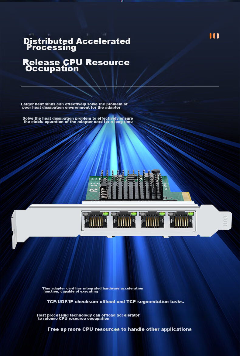 EB-LINK Intel 82576 Chip, PCIe X1 Gigabit Four-Port Network Card, 82576-T4 Electrical Port, E1G44ET Desktop Internal Wired Network Card 5