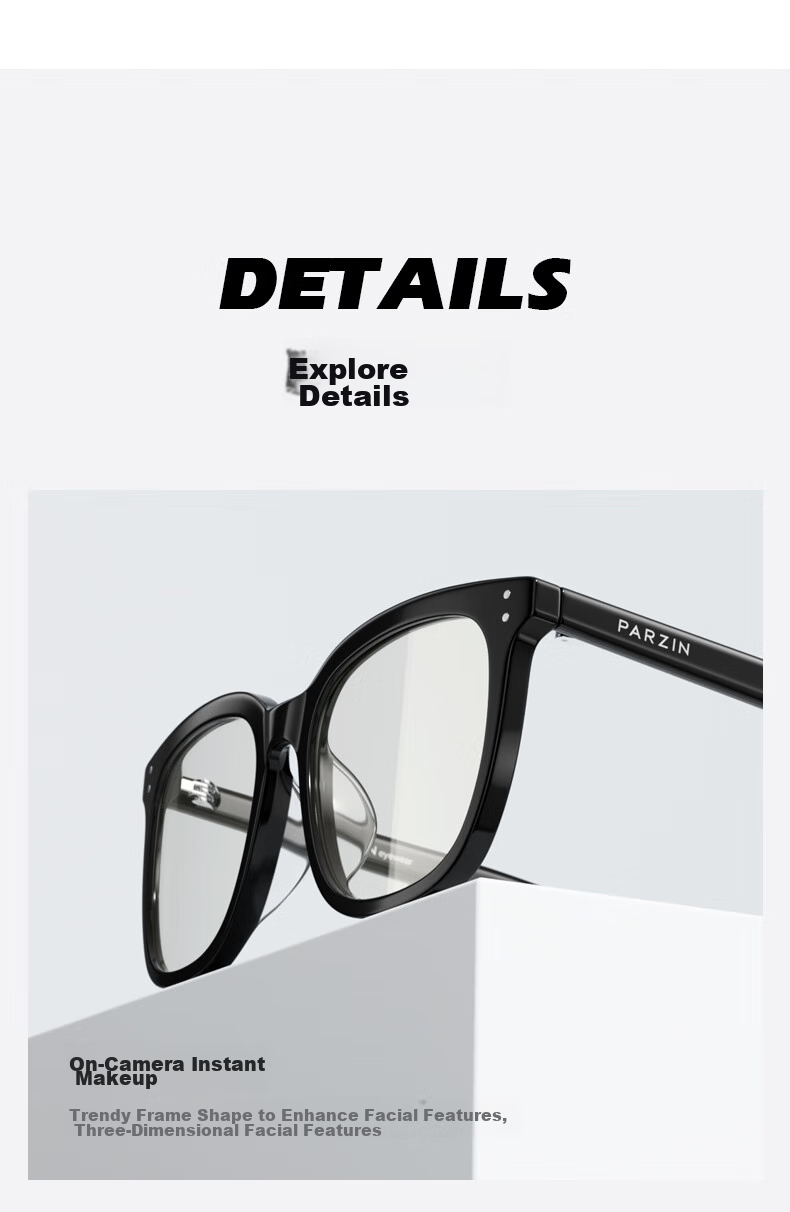 PARZIN Prescription-Ready Glasses Frame, Acetate Square Frame for Men And Women, Versatile Daily Wear, Easy to Match, Face-Slimming Black Frame, 15858 5
