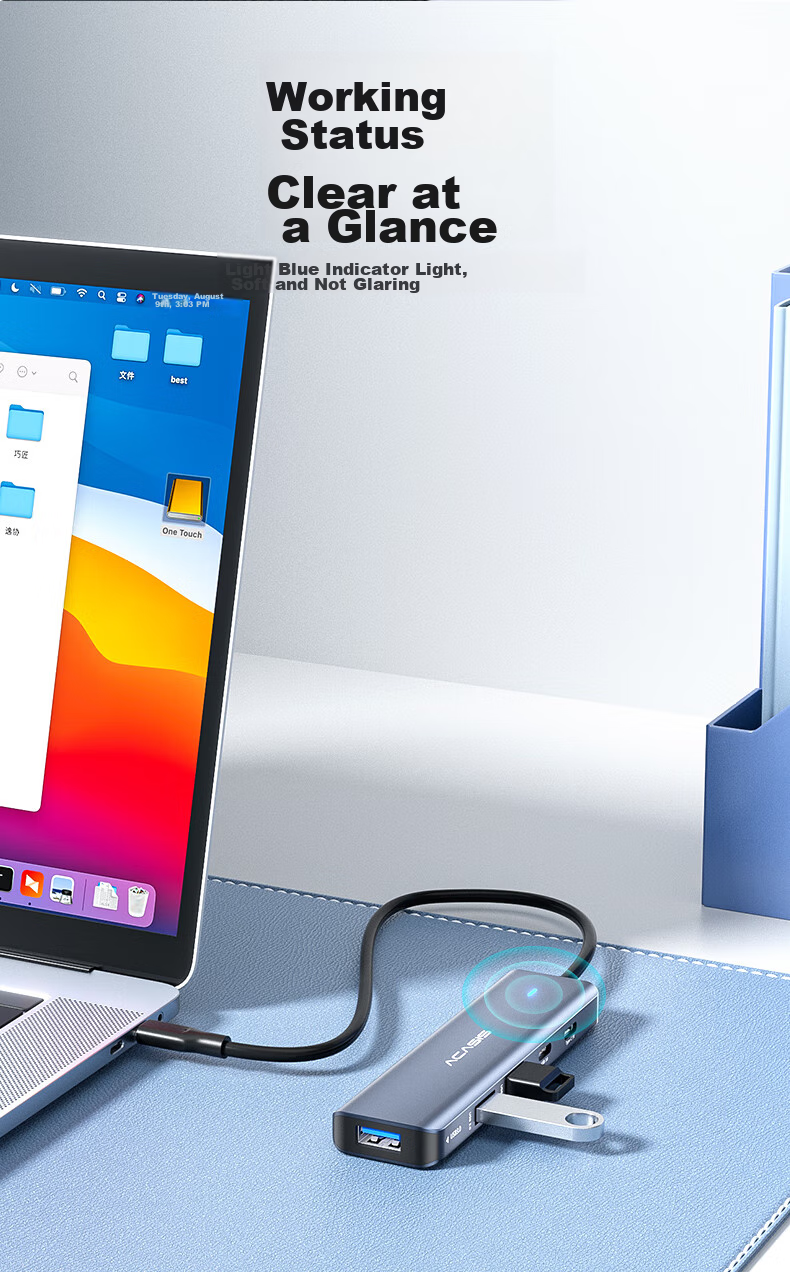 Acasis Type-C Expansion Dock, Apple Mac 5-In Desktop Hub, Computer Desk, Type-C to USB Adapter, USB 3.0 Hub, Video Adapter for Phones And Tablets, DS-9901 14