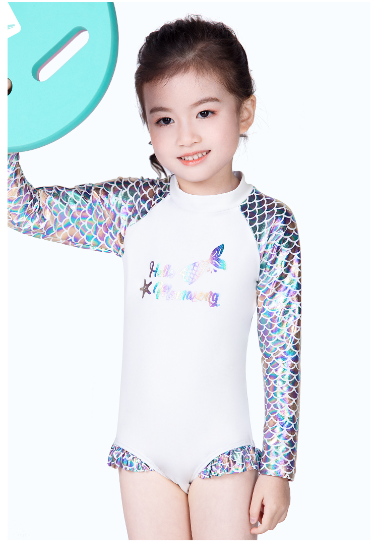 Momasong Children's Swimsuit One-Piece Long Sleeve Sun Protection Hot Spring Swimwear for Girls, Toddlers And Older Children Mermaid Swimwear 4
