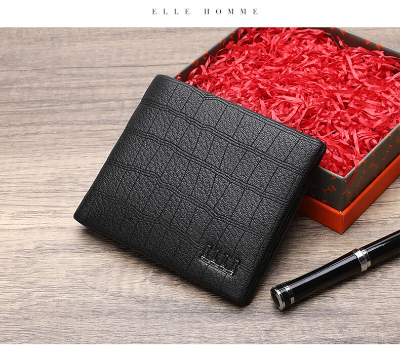 ELLE HOMME Men's Short Wallet, Top-Grain Leather Multifunctional Card Holder, Vertical Style Wallet 0720, Birthday Gift for Me 2