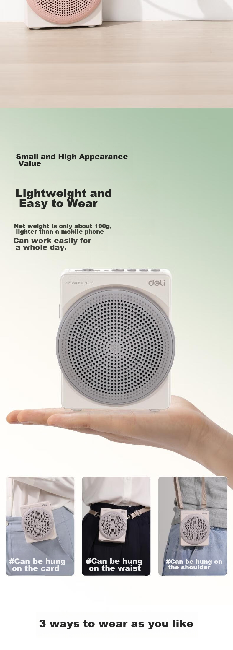 Deli 10W Little Bee Wireless Amplifier Speaker, Loud Volume Small Horn, Waist-Mounted Microphone, Tour Guide Bluetooth Card-Inserting Portable Lectern Megaphone, Teacher-Specific Gadget Pink 5