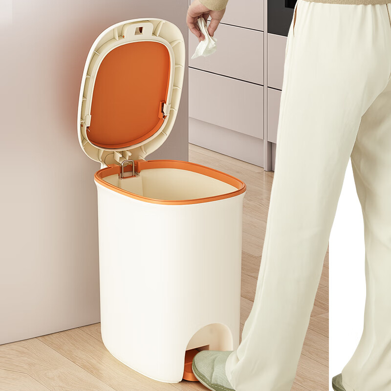 Wuyuehua Pedal Trash Can, 12L Capacity, Dual-Opening Lid, Foot-Operated And Hand-Pushed, for Bathroom, Living Room, Kitchen, with Lid