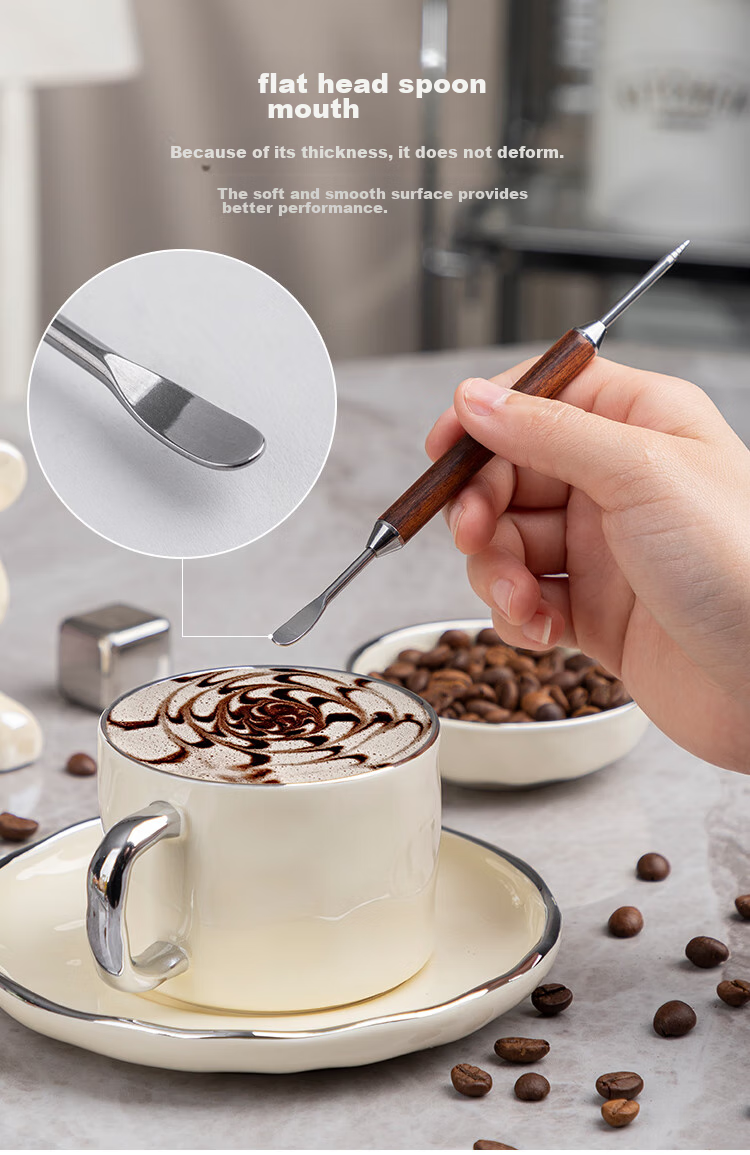 Banwushenghuo Coffee Latte Art Needle, Carving Needle, Latte Art Pen with Wooden Handle, Coffee Latte Art Tool, Flower Needle, Decorative Flowering Rod, Flowering Needle 8