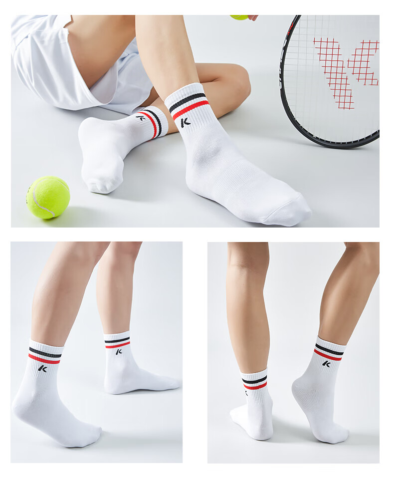 KAWASAKI Badminton Socks, Basketball Socks, Running Sports Short Socks 6330 White White Gray (Three-Pair Pack) One Size Fits All 16
