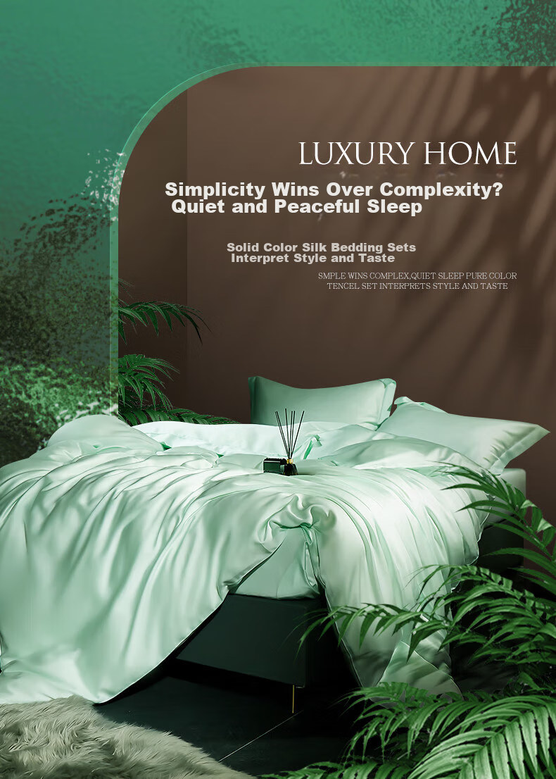 La Torretta Tencel Four-Piece Bedding Set, 60s Lyocell Ice Silk Summer Bedding Duvet Cover And Sheet Set, Stream Green, for 1.8/2.0 Meter Bed 1