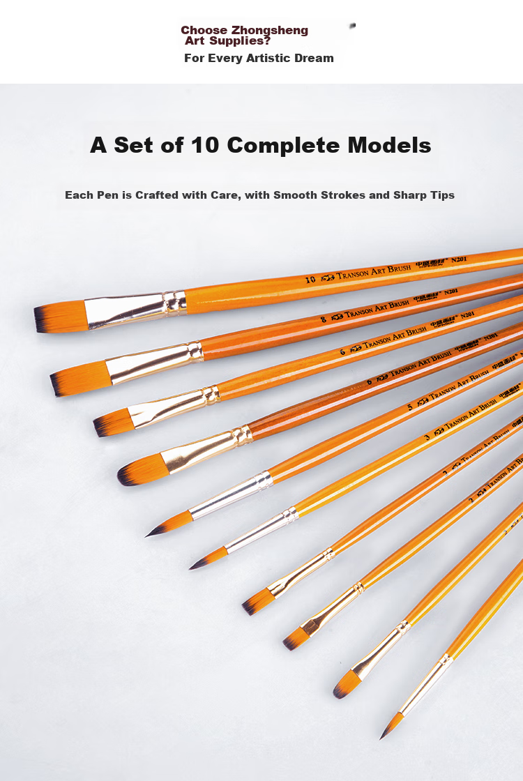 Transon 10-Piece Nylon Gouache Brush Set Oil Painting Brushes Acrylic Brushes Yellow Handle Black Gold Nylon Paint Watercolor Brushes for Beginners Art Supplies Painting Materials Knight Art Sketching 2