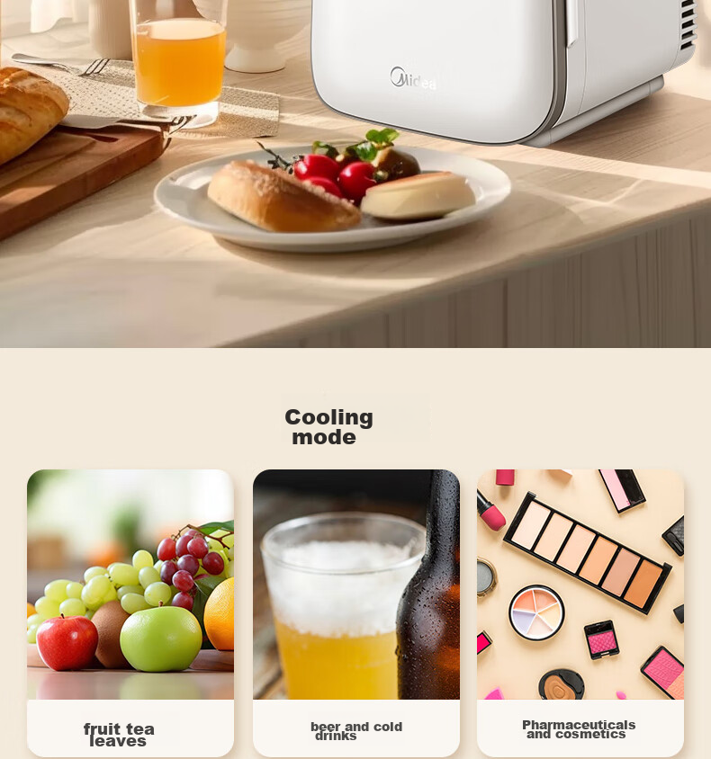 Midea Mini Fridge, Car Refrigerator, Small Cooling And Heating Box, Dual-Purpose for 1-2 People, Dormitory, Rental Apartment, Beauty Storage, Milk Refrigerator, 4L Capacity 5
