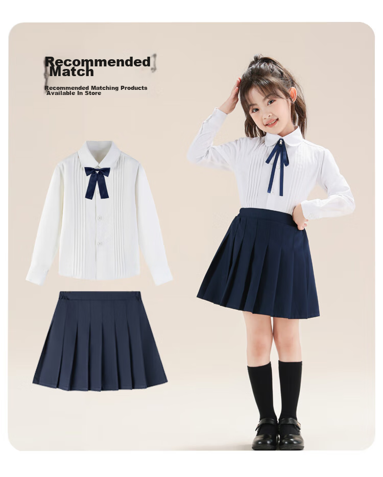 Yinuofang Children's White Long-Sleeve Shirt, Children's Day Performance Costume, Undershirt for Girls, Girls' Shirt for Large Chorus T-Shirt 10