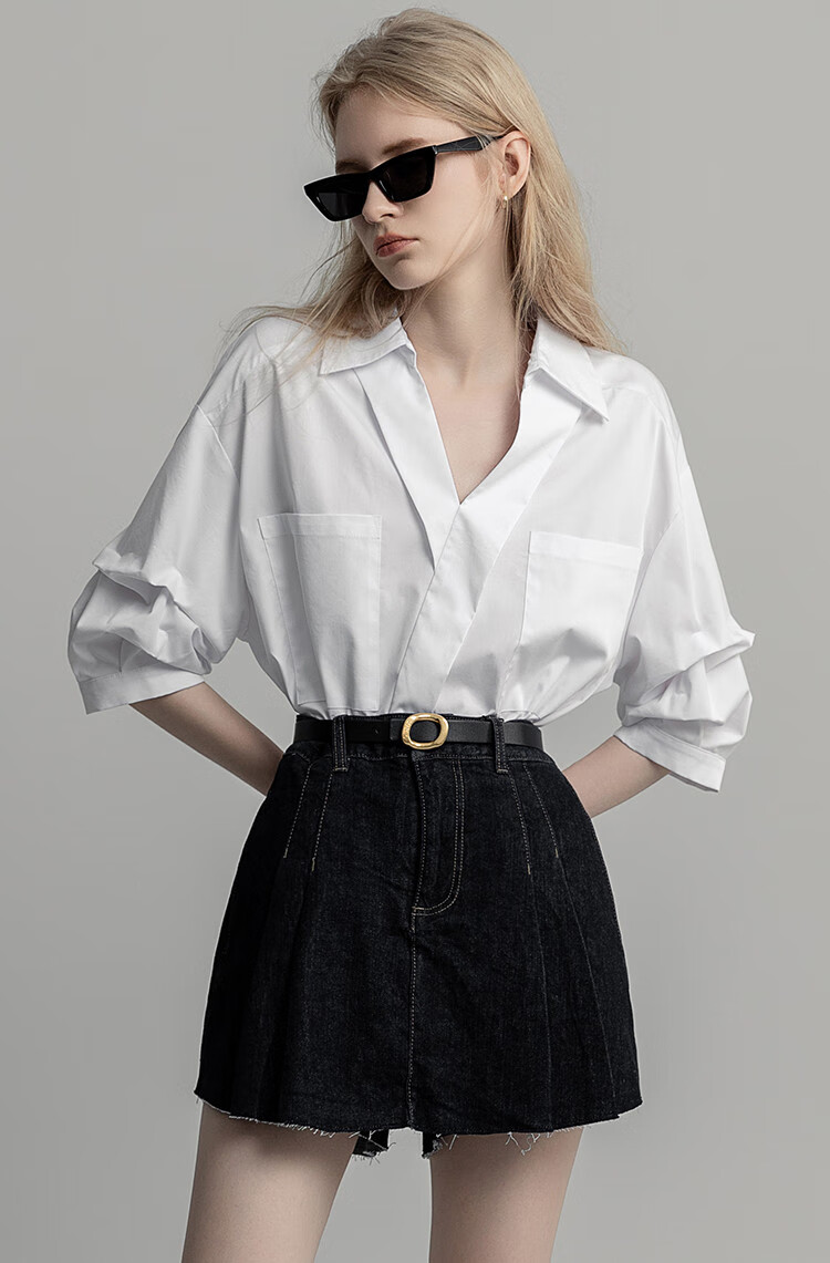 Demana [Smart Commuting] Summer Elegant Bookish V-Neck Stacked Sleeve Comfortable Slimming Shirt for Women 5
