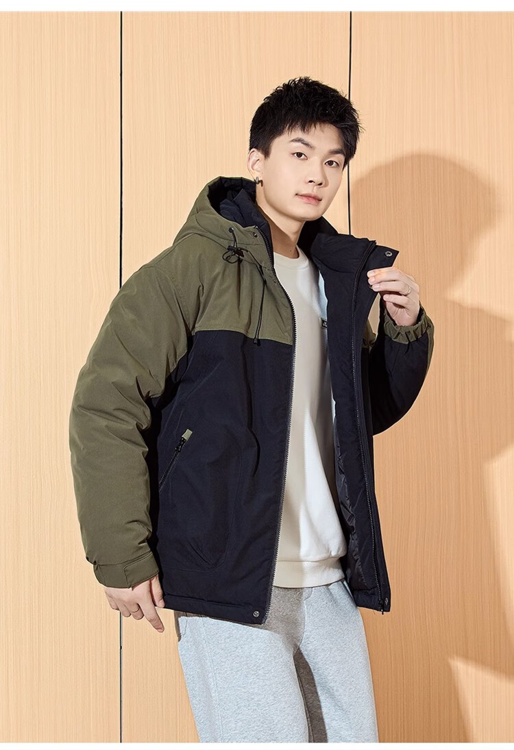 TonLion 2024 Men's Workwear Letter Embroidery Patchwork Hooded Cotton Jacket, Gray Lake Green, L 9