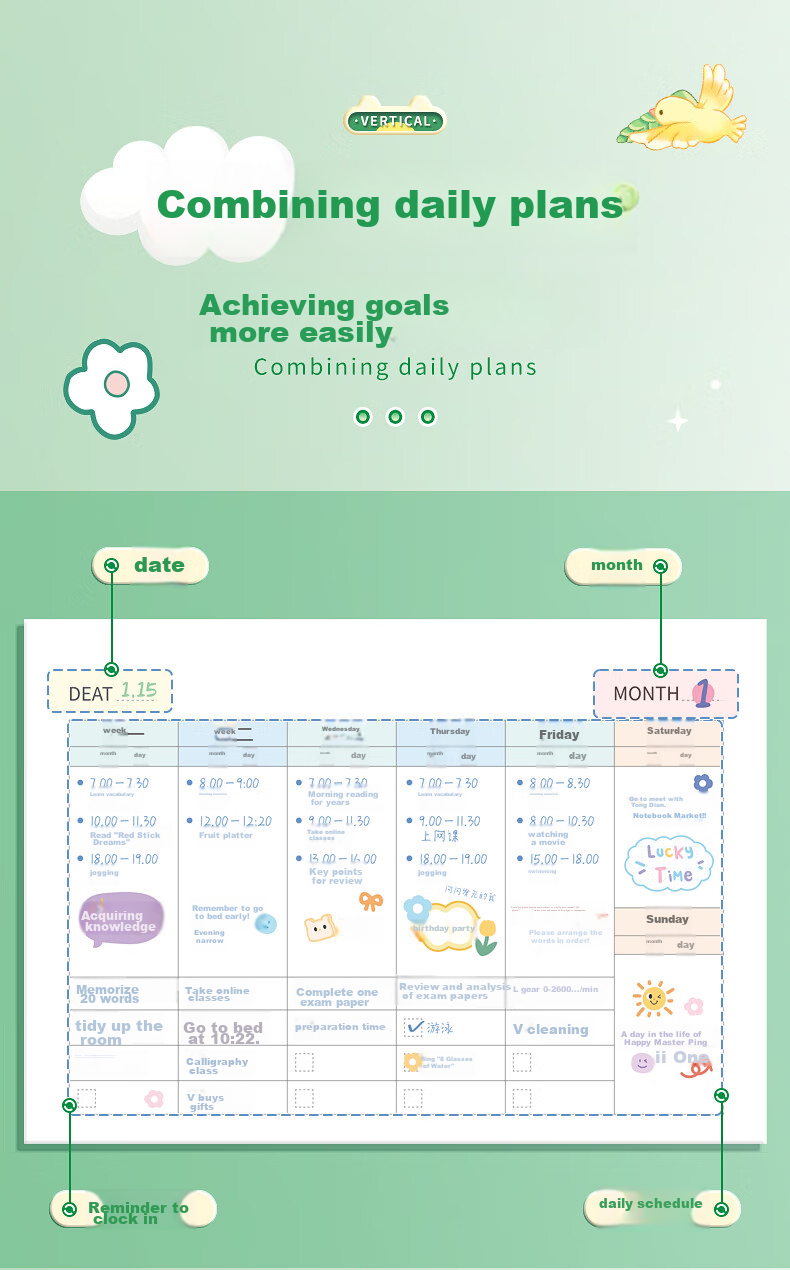 Tianshun Self-Discipline Check-In Book, Study Planner, Good Habit Formation, Time Management, Monthly And Weekly Planning, 2025 Calendar, Winter Vacation Daily Tasks, Elementary School Student Schedule Book - Space Adventure 5