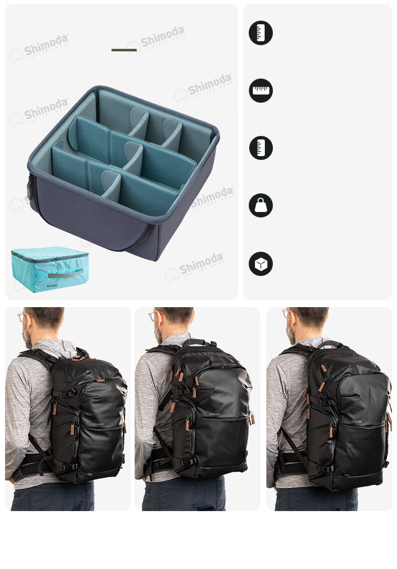 Shimoda Photography Bag Professional Outdoor Travel Camera Backpack Wing Platinum Explore E30v2 Black Medium Mirrorless Camera Insert Set 520-156 2