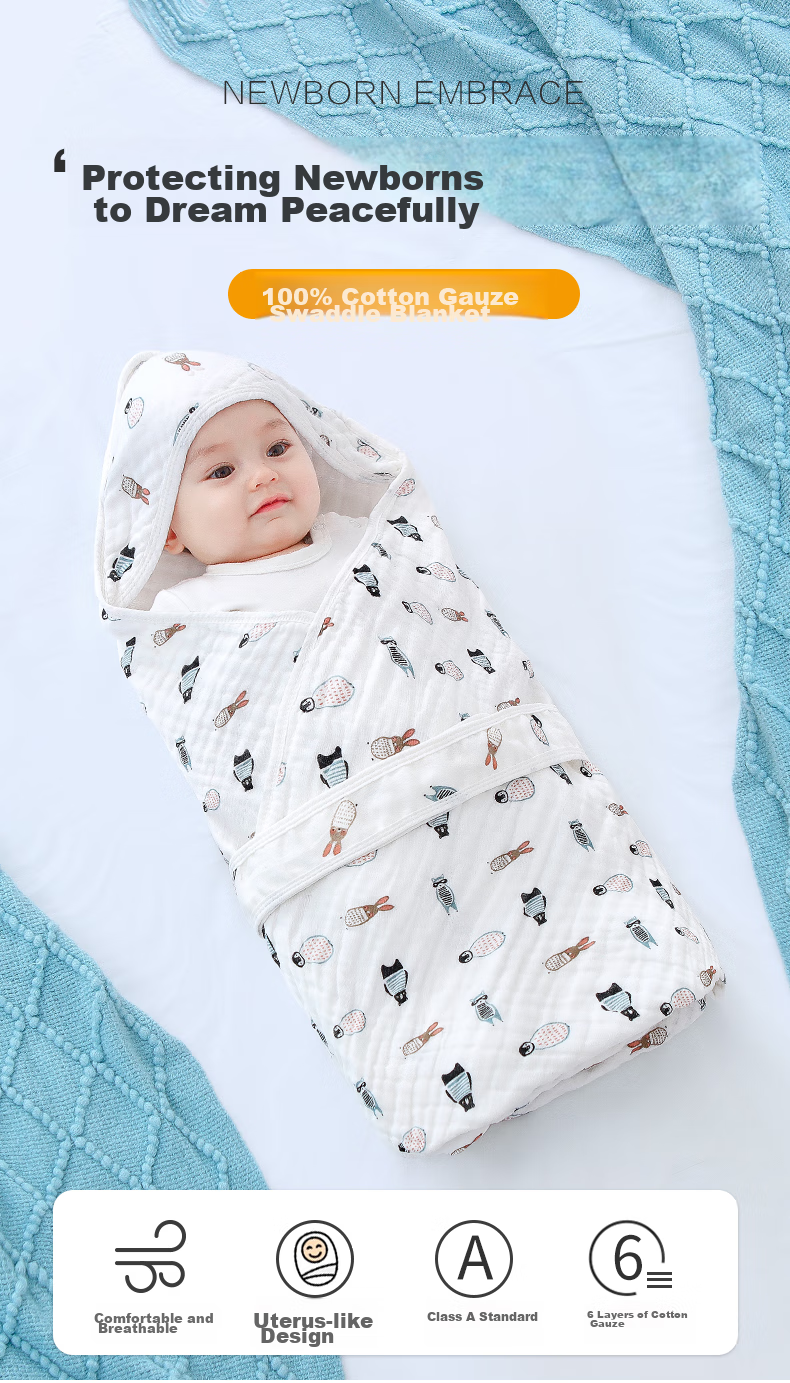 Tongyan Baby Swaddle Blanket, Newborn Anti-Startle Swaddling Cloth, Class A Pure Cotton Gauze, Baby Delivery Room Summer Wrap Blanket 1