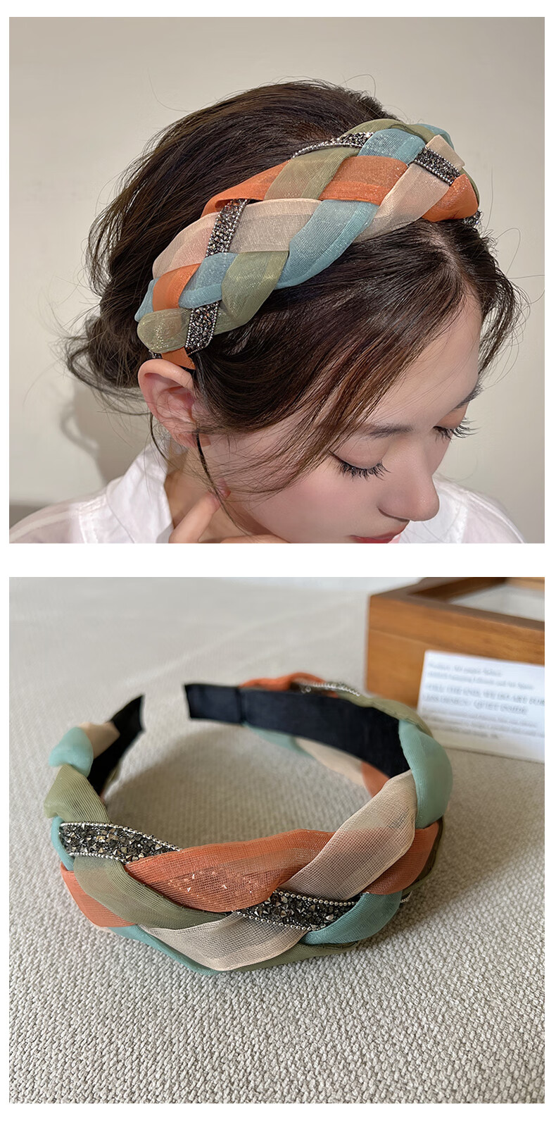 Xiangwan Headband, Vintage Blue And Orange, High Crown Hair Band for Women, Elegant Hairpin, High-End Versatile Headband, Hair Accessory for Going Out 7