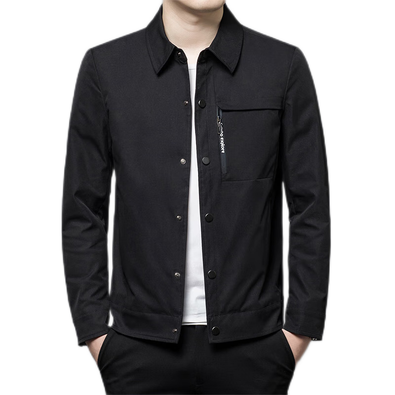 Edenbo Men's Business Jacket Autumn Winter Lapel Casual Hidden Button Black 175/92A (XL)