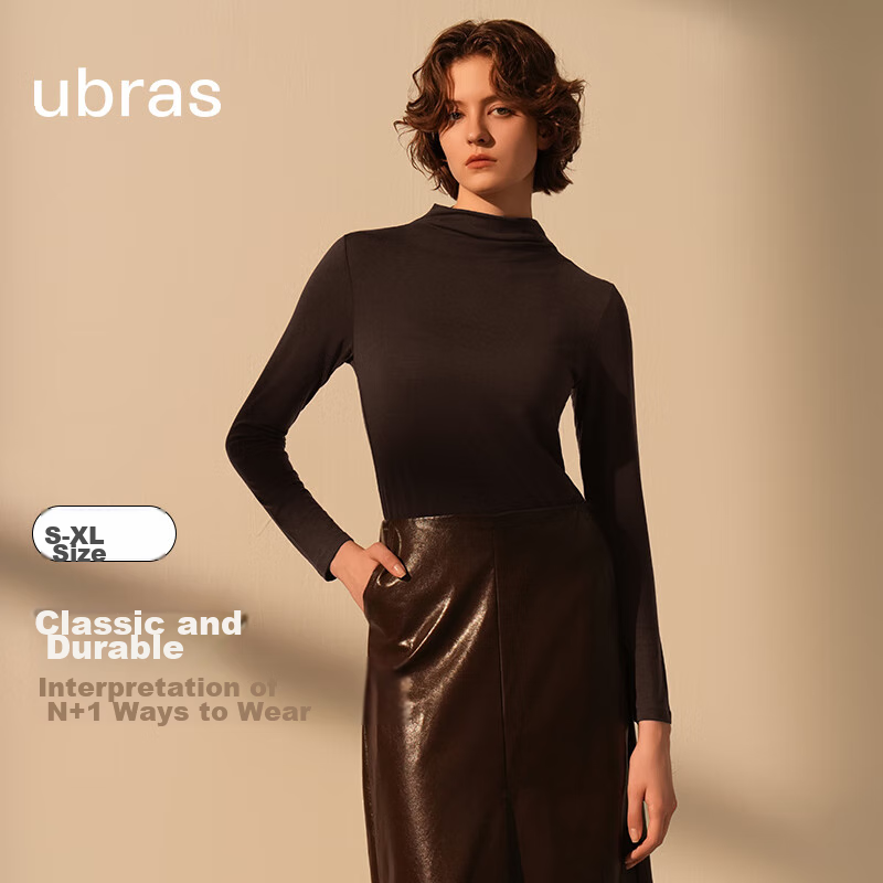 Ubras Liu Wen's Style Tencel Wool Blend Base Layer Women's Thermal Underwear Inner Wear Autumn Top, Mousse Pink L
