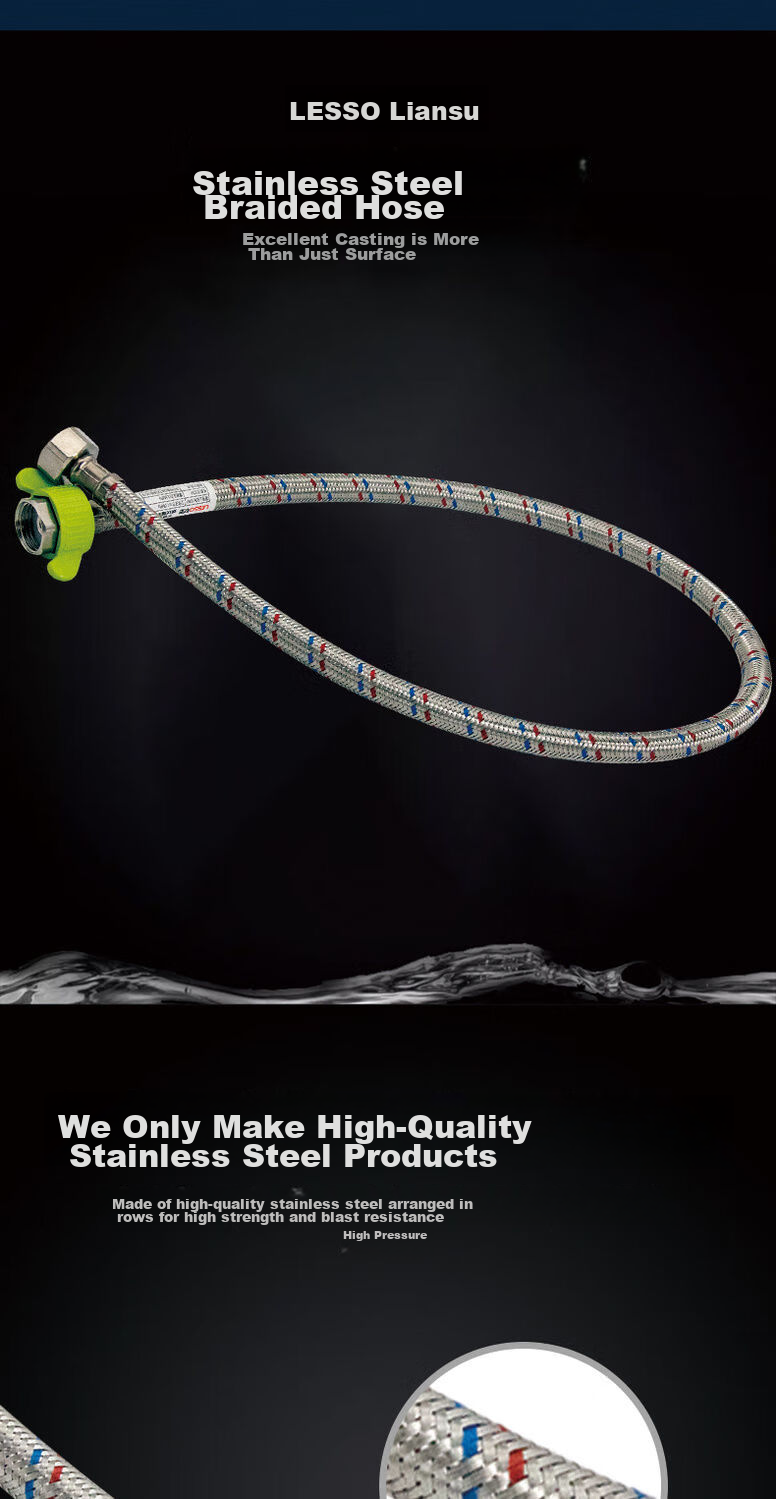 Liansu 4-Point Stainless Steel Braided Flexible Hose, Cold And Hot Water Compatible Metal Pipe for Water Heater, Toilet Tank Inlet Pipe, 50cm 8