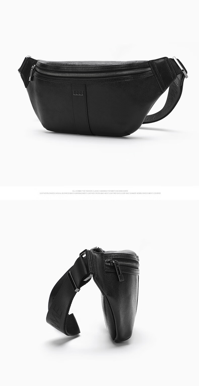 ELLE HOMME Fashionable Men's Chest Bag, Casual Top-Grain Leather Shoulder Crossbody Bag, Trendy Waist Pack 04470 Black 7