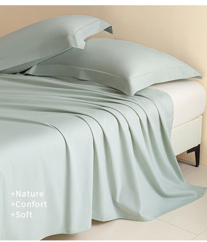 AMOR Antibacterial Class A 100-Count Brushed Cotton Bed Sheet Single Piece Naked Sleep Pure Cotton Winter Double Bed Sky Blue 245x250cm 11