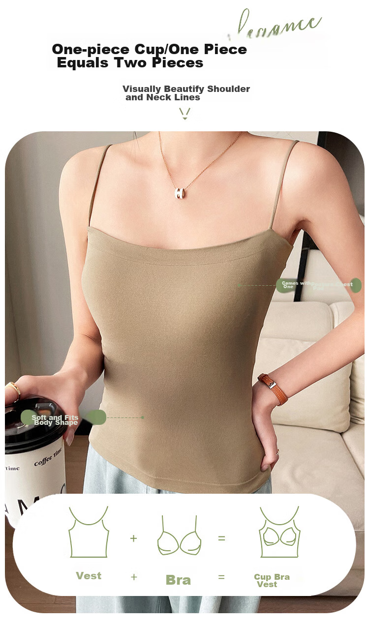 Hengyuanxiang [One-Piece Camisole Bra] Women's Vest, Beautiful Back Design, Inner Wear, Solid Color Undershirt with Built-In Pads, Suitable for Outerwear 3