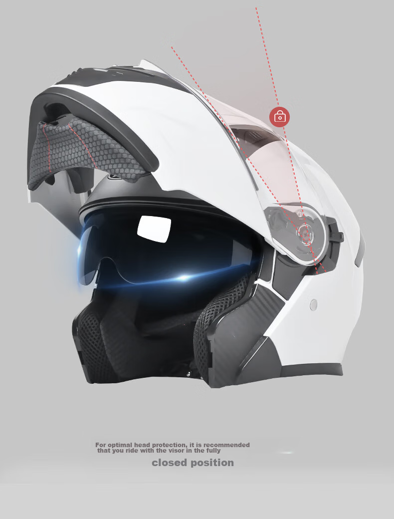 AD Motorcycle Flip-Up Helmet, 3C Certified, Unisex All-Season Flip-Up Helmet, Class A Winter Anti-Fog Motorcycle Full Helmet, Summer Electric Scooter Safety Helmet, K9 White 5