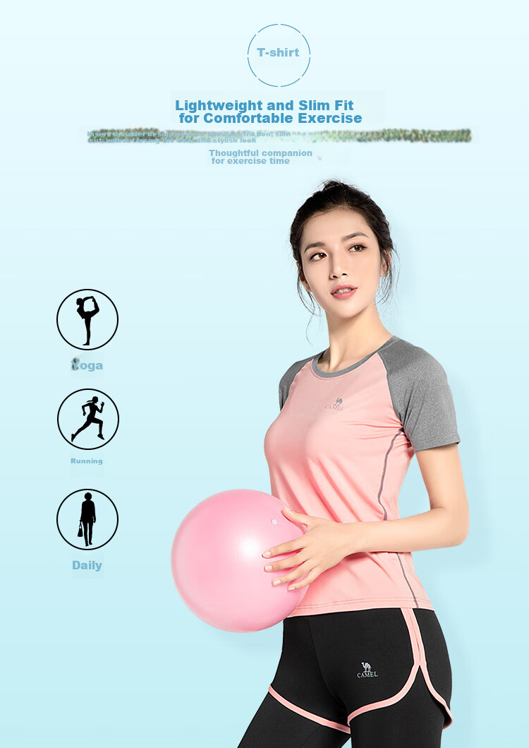 CAMEL Women's Sportswear Set, New Yoga Fitness Pilates Elastic Short-Sleeve Shorts And Pants Five-Piece Workout Outfit 6