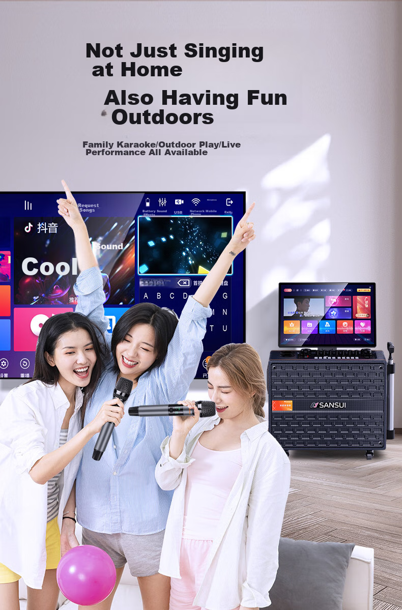 SANSUI 3-Year Karaoke Membership Home KTV Sound System Outdoor Portable Bluetooth Speaker with Display Home Karaoke Machine All-in-One Q129Pro 11