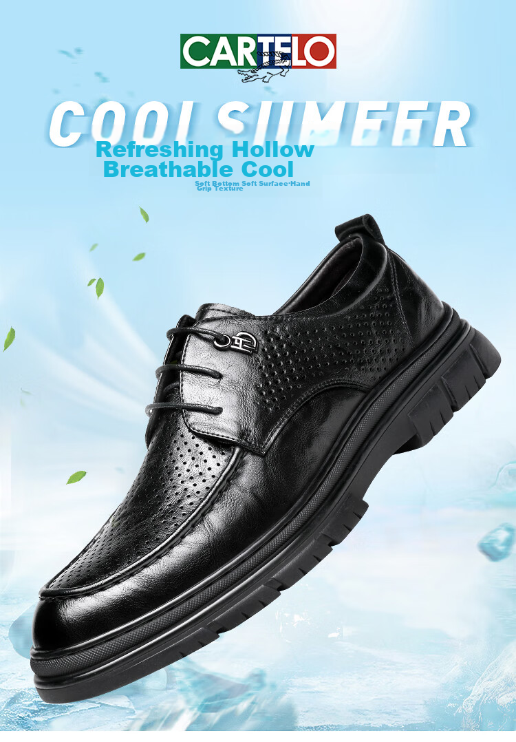 CARTELO British Men's Leather Shoes, Breathable Business Formal Shoes, Hand-Scratched Pattern Low-Top Thick-Soled Leather Shoes for Men, 9905 Black, Size 41 1