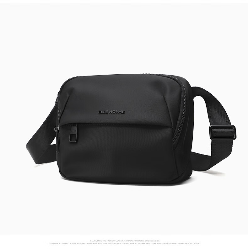 ELLE HOMME Men's Shoulder Bag, Trendy Lightweight Canvas Crossbody Bag, Water-Resistant Casual Phone Bag for Men, Travel Bag, Black 16