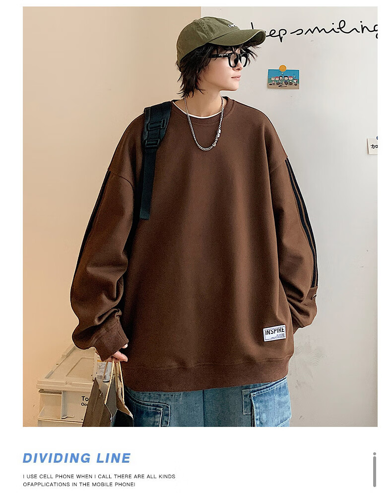 Foss Phil Men's Sweatshirt, Spring And Autumn Casual Loose Long-Sleeve T-Shirt, Striped Round Neck Top, 8801 Black M 18