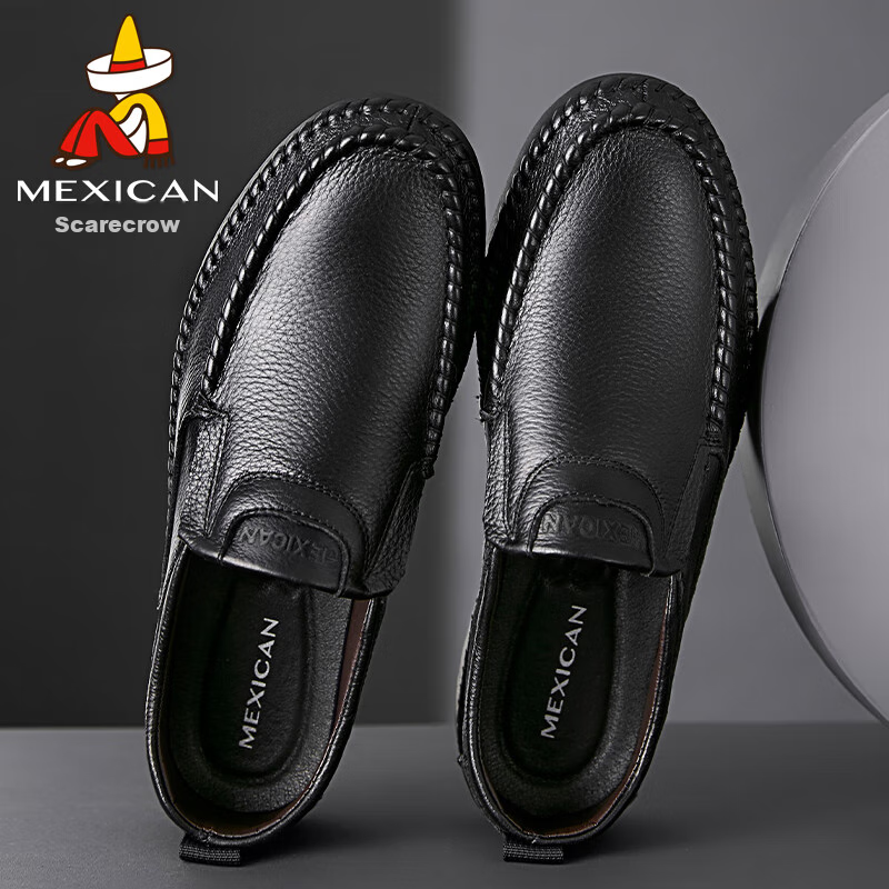 MEXICAN Business Casual Shoes Men's Top-Grain Leather Shoes Formal Slip-On Derby Shoes for Men 8283 Black Size 40