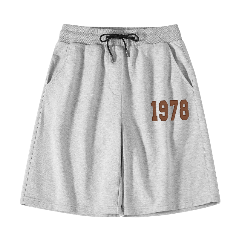 Jeanswest Cotton Shorts for Men, Summer Youth Trendy Brand, Loose-Fitting Large Size, Casual Mid-Length Pants for Outdoor Wear, Men's Gray Beach Shorts B