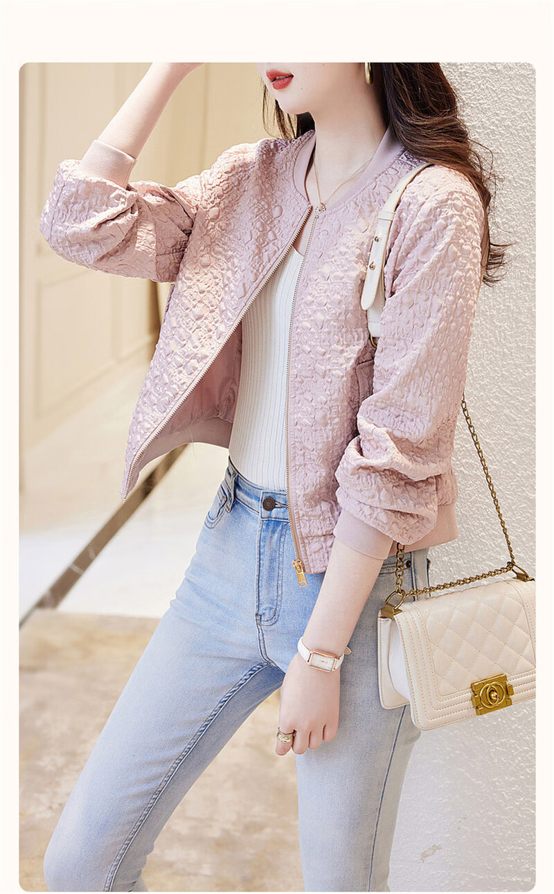 Dme [Outdoor New Fashion] Spring And Autumn Commuter Baseball Collar Lightweight Bubble Texture Stylish Versatile Jacket for Women, Short Style 4