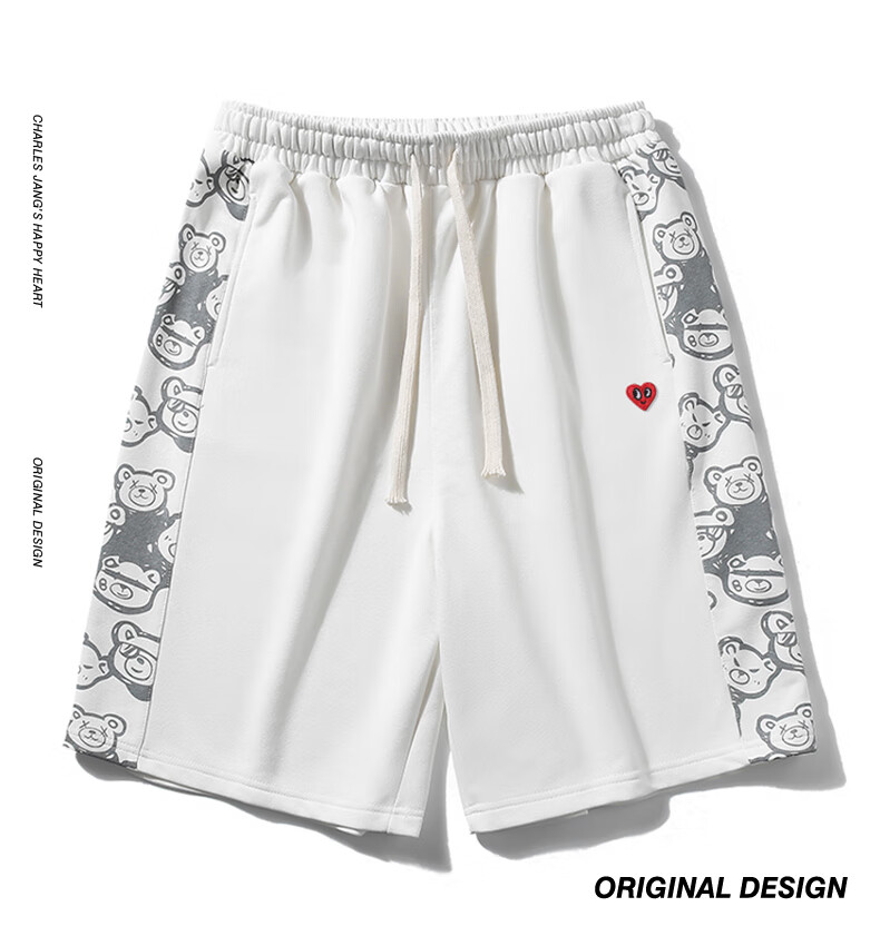 Chaersitaoxin Large Size Shorts for Men, Summer Loose-Fitting American Bear Print Casual Sports Knee-Length Shorts, Black, XL 1
